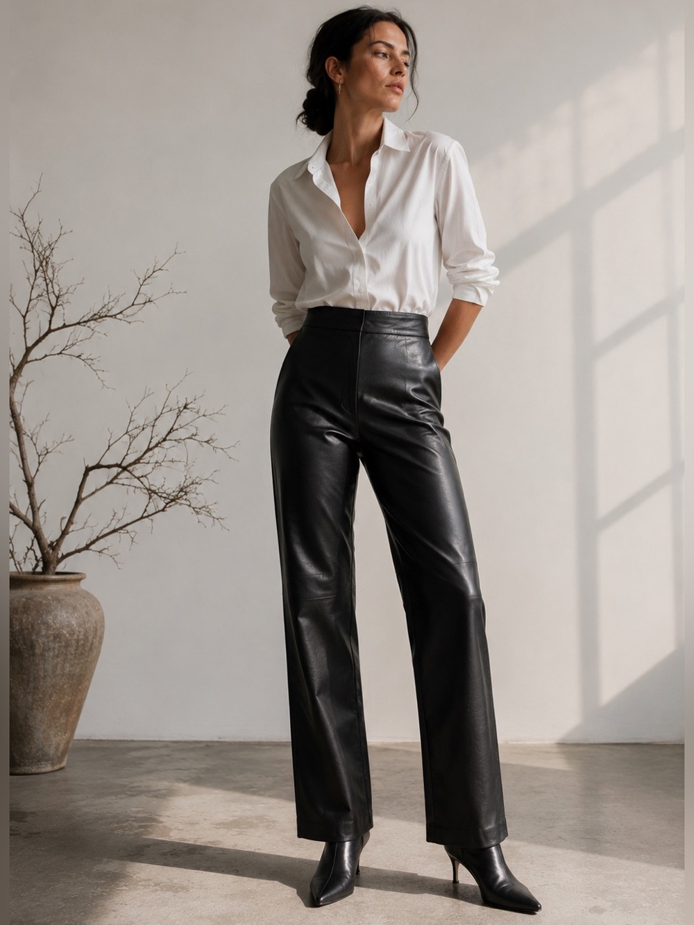 Vintage DANIER Black Genuine Leather High Rise Straight Leg Pants Sz 6